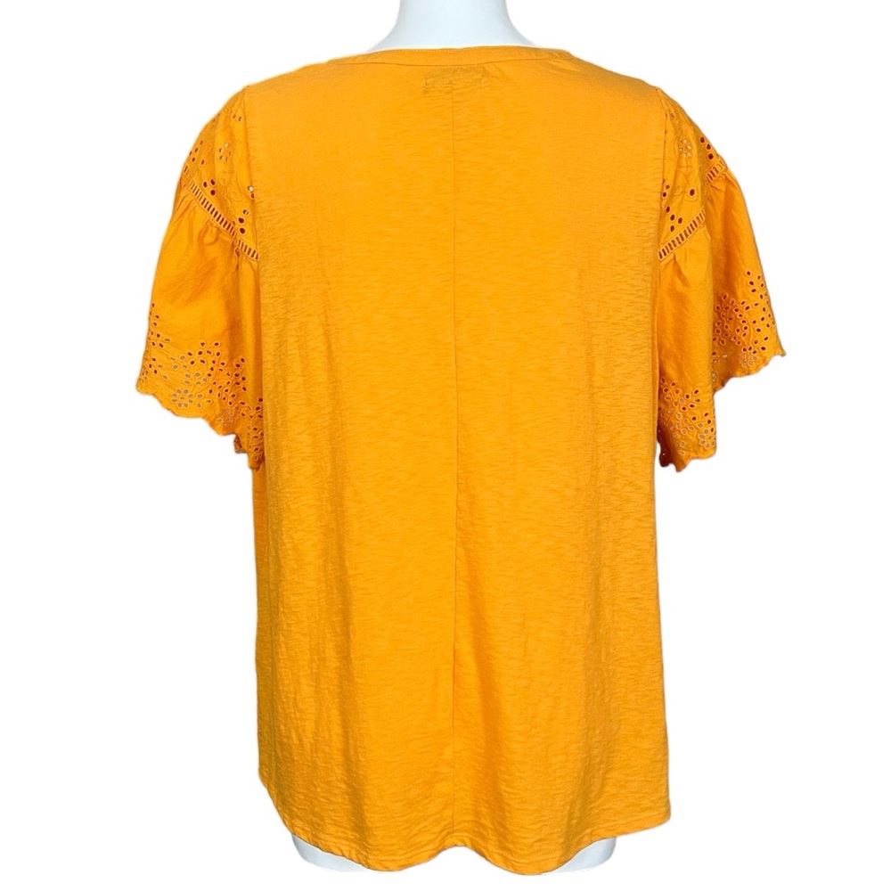 Lane Bryant Orange Short Flutter Eyelet Sleeves Split Neck Top Size 18/20 - Picture 6 of 10